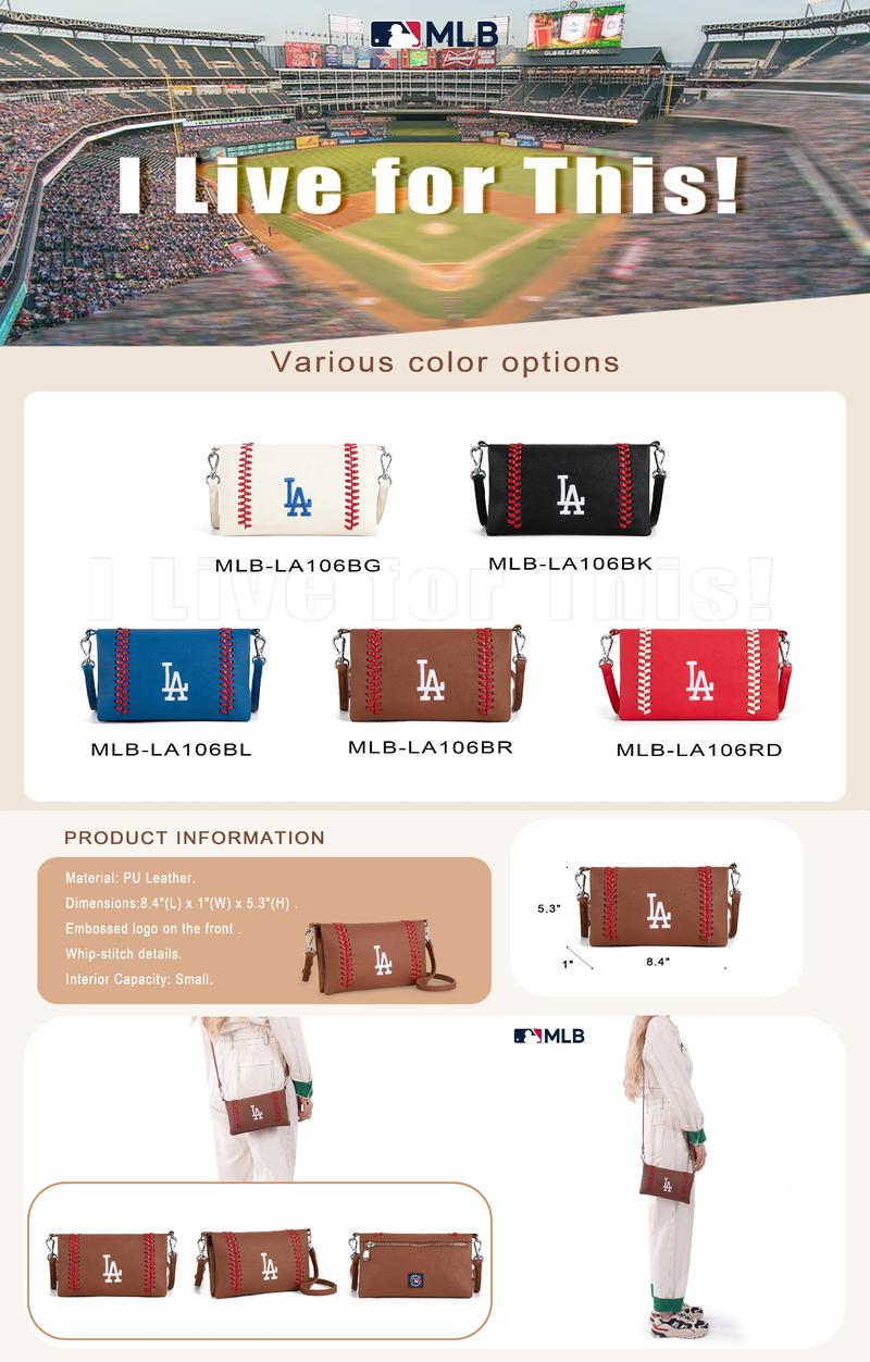 MLB Crossbody Bag for Women, Lightweight Leather Satchel with Team Logo Design & Baseball Stitching, Card Holder Wallet & Handbag for Game Day, Casual Fan Gear, Party, Holiday & Daily Use, 106