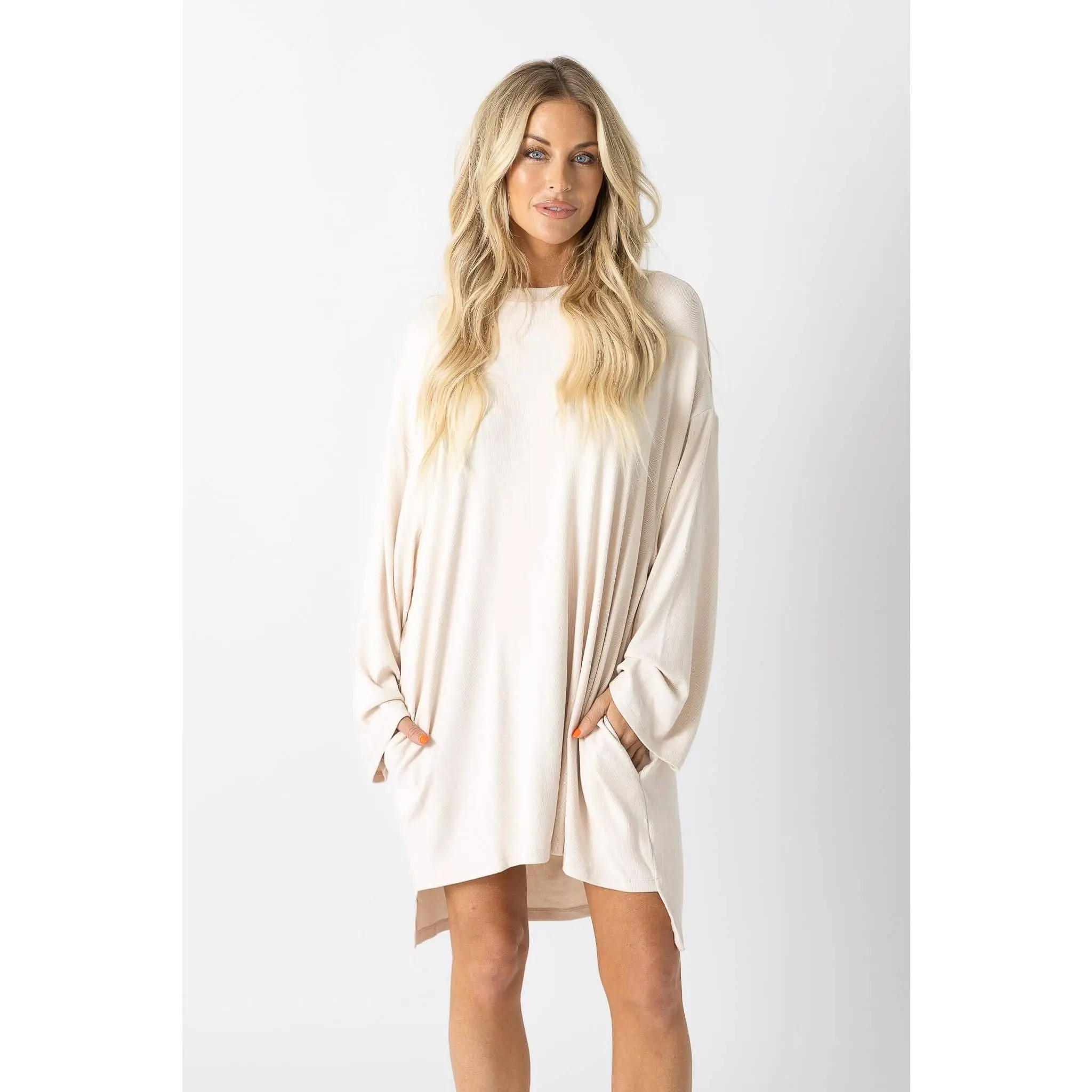 Out Of Pocket Dress Long Sleeve Oatmeal