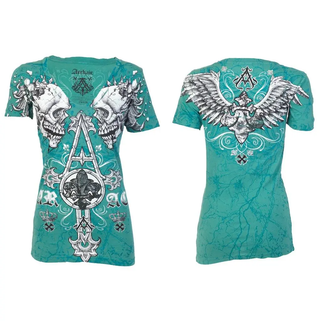 ARCHAIC Women's Tall Tale Printed V-Neck T-Shirt - 100% Cotton Short Sleeve Top, Made in USA, Tops, 2000S Shirts