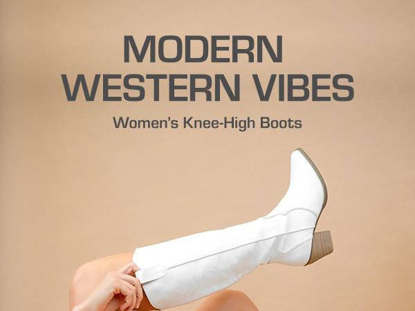 Dream Pairs Womens' Cowboy Boots Comfortable Pull On Zipper Chunky Heel Pointed Toe Embroidered Western Cowgirl Knee High Boots Girls Ladies Retro Tall Boot