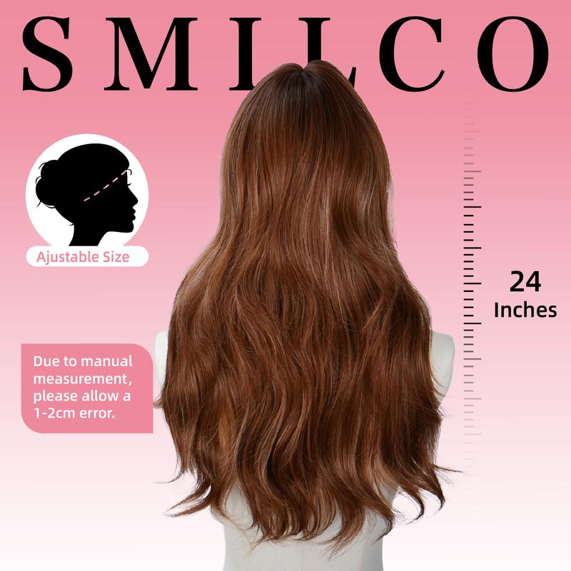SMILCO/26Inch Highlight Brown With  Blonde Long Curly With Bangs Synthetic Women Wigs Fashion for Christmas/SM412