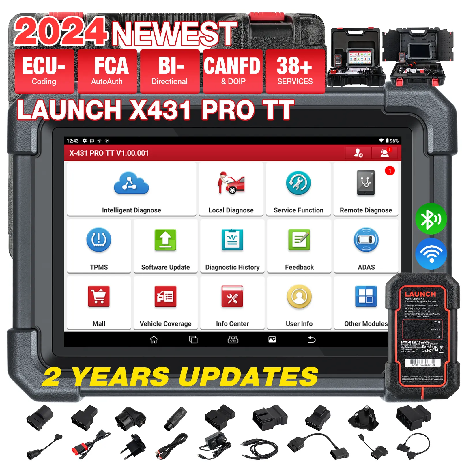 2026 LAUNCH X431 Pro TT 5.0 Elite Bidirectional Scan Tool with Newly Released DBSCar VII Connector, 38+ Reset for All Cars, ECU Coding, CANFD and DOIP, FCA AutoAuth, VAG Guide