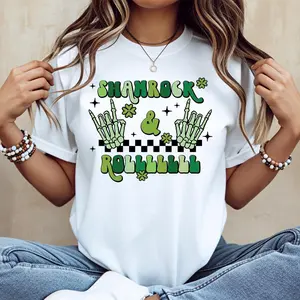 Shamrock & Rock T-Shirt, Cotton, Casual, Crew Neck, Short Sleeve, Regular Fit, Summer, Machine Washable, Do Not Dry Clean, Made in USA