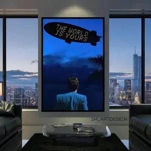 Painting The World Is Yours,Scarface,Al Pacino Scarface Art,Epic Scene Scarface,Premium Canva,Wall Decor,Motivation,Office Home Decor