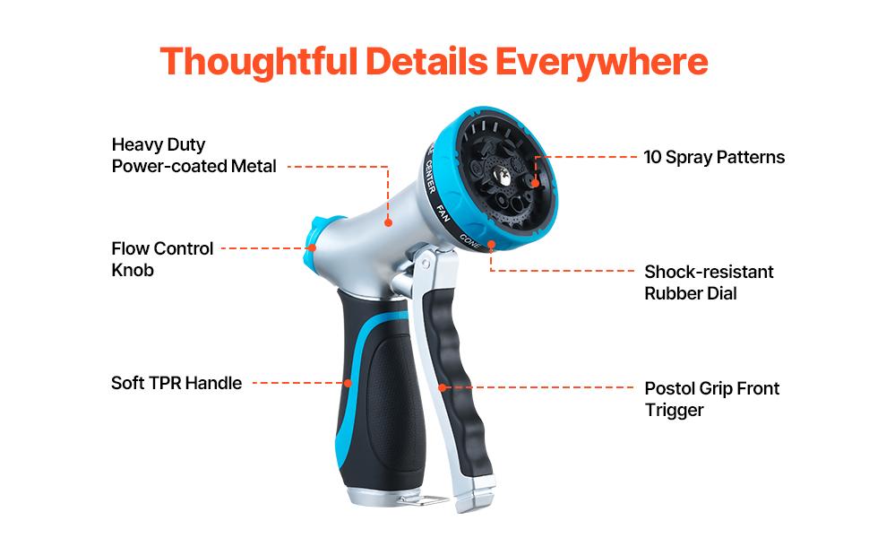VEVOR Hose Nozzle 10 Spray Patterns Garden Hose Nozzle Sprayer for Watering & Washing Outdoor Tools