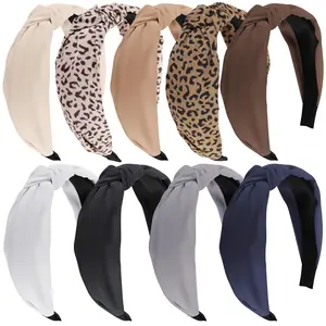 Headbands for Women, 9pcs Fashion Knotted Headband Leopard Print Knot Hairband, Cute Wide Headbands for Women Girls Hair Accessories Set(Brown Black White)