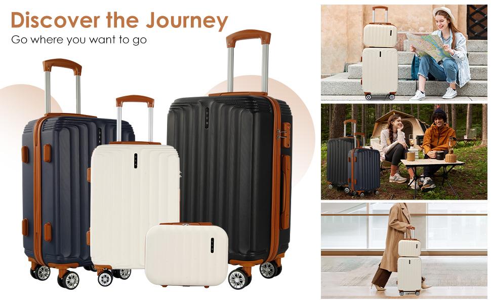 UUH Luggage set - 4pcs/6pcs/7pcs/8pcs/9pcs, Family Set with TSA Locks Durable Travel Free Suitcase