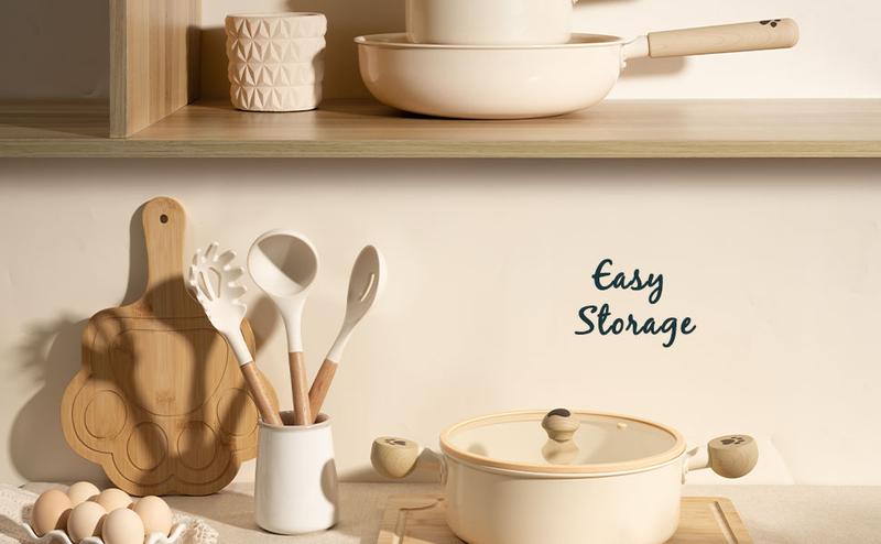 Astercook Ceramic Pots and Pans Set Non Stick 17 Pcs Induction Kitchen Cookware Sets NON TOXIC Healthy Kitchen Cooking Set with Frying Pans Set and Dog Paw Design（PFAS PTFE PFOA PFOS Free）