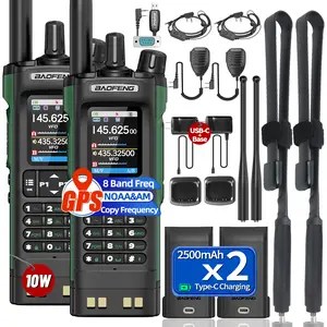 2PCS BAOFENG UV-32 Walkie Talkie 10W Long Range Rechargeable NOAA Weather Receiver 5RM K5 PLUS Tactical Two Way Radio with GPS,USB-C Charging for Hunting Camping Survival Gear