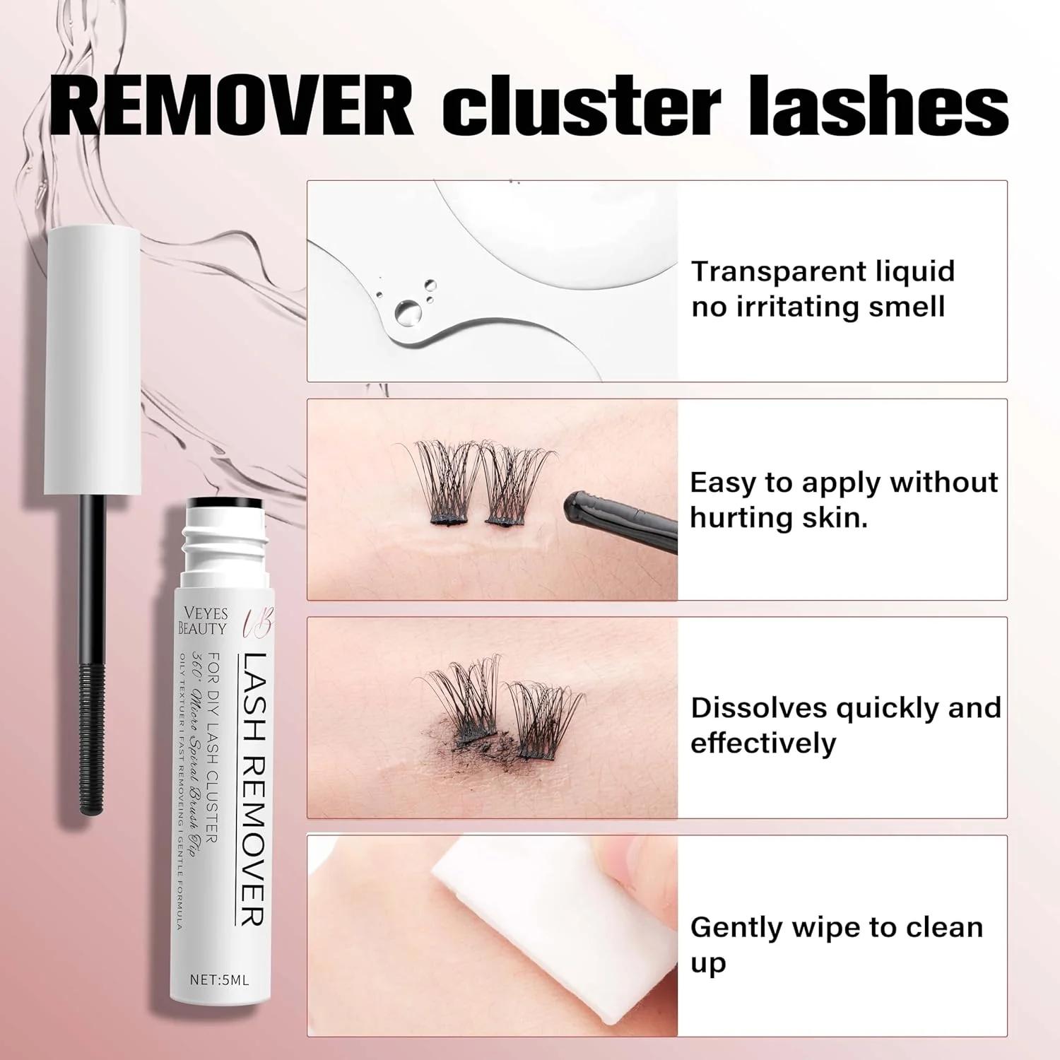VEYESBEAUTY 5ml Cluster Lash Remover for DIY Eyelash Extensions Clear Remover for Self-application Individual Lashes at Home Makeup Remover