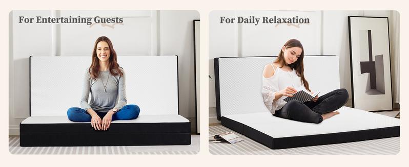 Folding Mattress, Tri-fold Memory Foam Mattress Topper for Camping, Foldable Mattress Topper with Washable Cover, Various Sizes, White