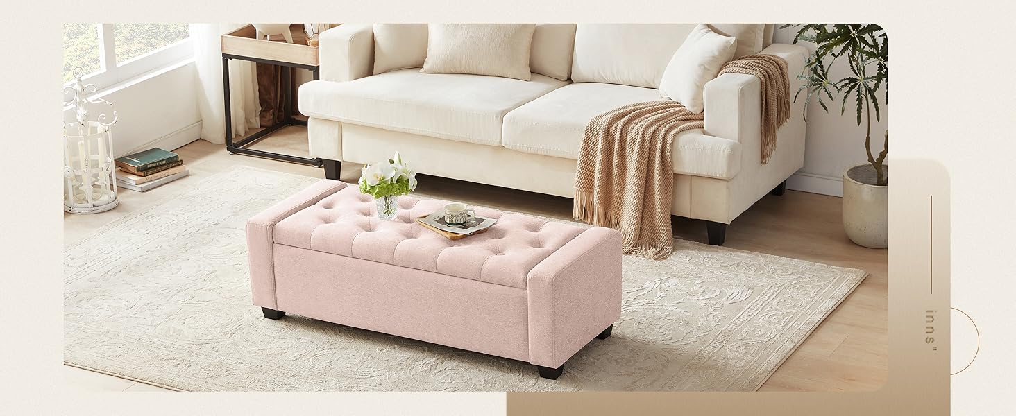 Ottoman with Storage, Storage Ottoman Bench with Safety Hinge, Upholstered Storage Bench with Seating for Bedroom, Living Room, Holds up to 330 lb