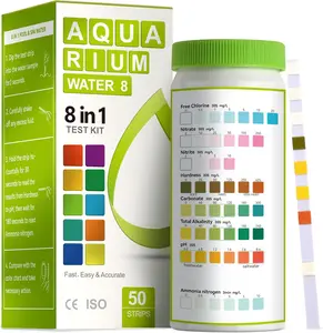 AAwipes 8-in-1 Aquarium Test Kit for Fish Tanks - Quick & Accurate Water Testing Strips for Aquariums & Ponds. Tests pH, Ammonia, Alkalinity, Hardness, Chlorine, etc. (K02-50)