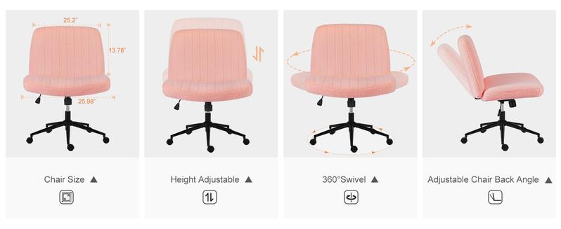 Height Adjustable Criss Cross Chair with Wheels - Armless Desk Chair No Wheels Cross Legged Office Chair Wide Swivel Home Office Desk Chairs