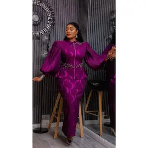 Classy Bishop Sleeve Brocade Appliquè Top & Skirt, 2-Piece Set: Wedding Guest Mother of The Bride Graduation