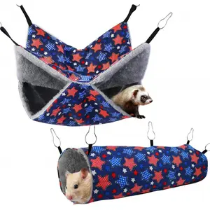 Ferret Rat Hammock Set Guinea Pig Hideout Bed,Soft Hamster Toys Hanging Tunnels and Tubes,Plush Small Animal Pet Chinchilla for Cage Accessories Hide,Play and Sleep,2 Pack