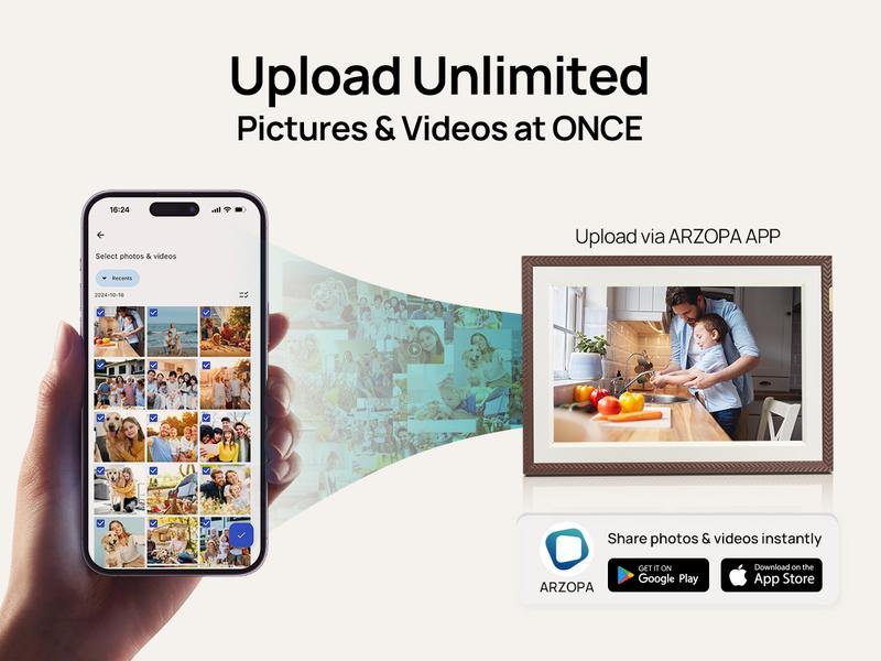 ARZOPA Digital Picture Frame 10.1" Gift idea IPS Touch Screen Digital Photo Frame with 32GB Storage Auto-Rotate Easy Setup to Share Photos or Videos