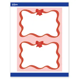 Avery Printable Rectangle Invitation Cards, 5" x 7", Matte White, Pre-printed Pink Border/Red & Metallic Gold Bow Design, Sure Feed Technology, Laser & Inkjet Compatible, 40 Total