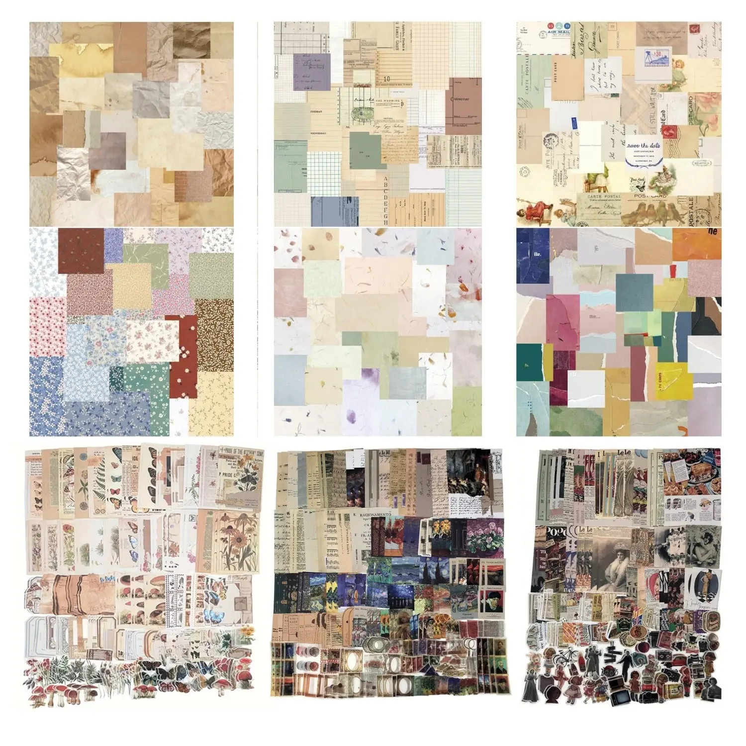 960-Piece Acid-Free Scrapbooking Kit - Acid-Free Paper, Embellished Cardstock, Assorted Floral Designs, Shabby Chic/Cottagecore Aesthetic, 12x12 cm/8.5x11 in, for Bullet Journals (Office Stationery Supplies)