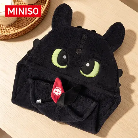 Miniso 3D Hair Drying Cap - Quick-Dry Toothless Wrap Towel for Girls & Fans, Cute How to Train Your Dragon Design, Soft Fabric Hair Wrap for Everyday Use