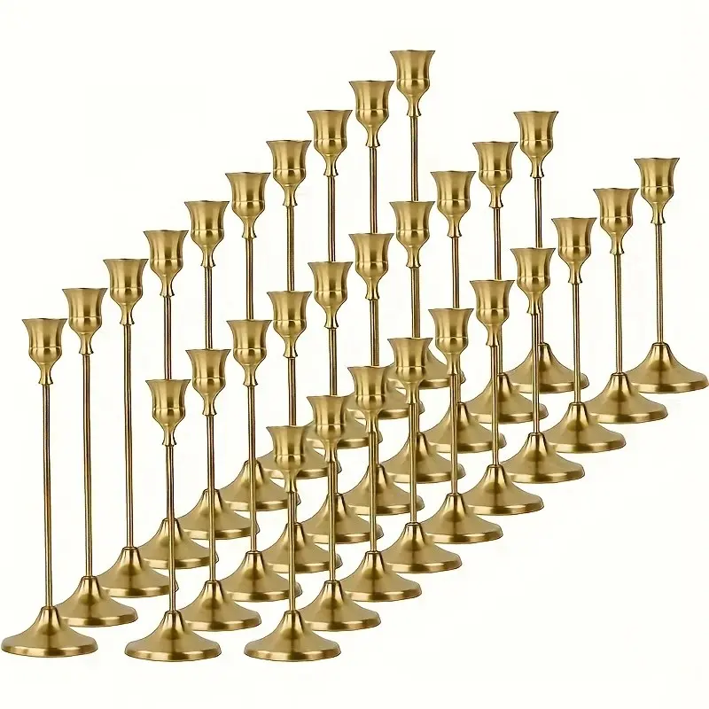 Set of 30/12/6/3 Brass Conical Candlesticks, Candlestick Holders, Vintage Home Decor, Home Accessories, Home Goods, Room Decor, Metal Candle Holder for Table and Fireplace Festive Decoration, Candle Stand