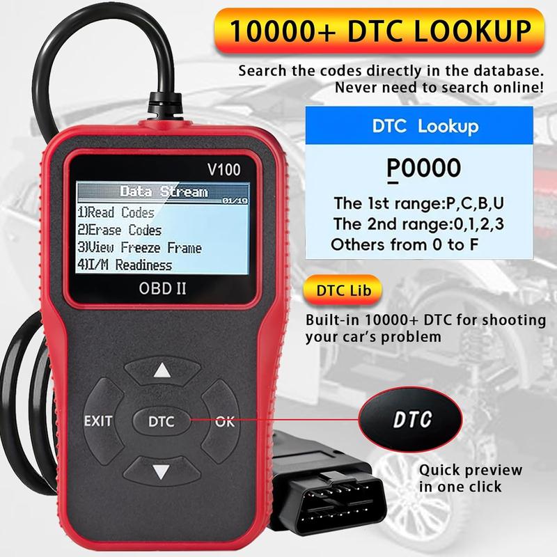 V100 OBD2 Diagnostic Tool, Check Engine Code Reader with Battery ...