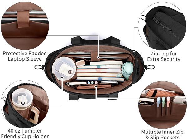 Bagstellar Puffer Tote Bag for Women, Lightweight Large Work Tote Laptop Bag, Travel Tote Bag with Zipper Gifts for Women Teacher Nurse Quilted Shoulder Bag for School Gym