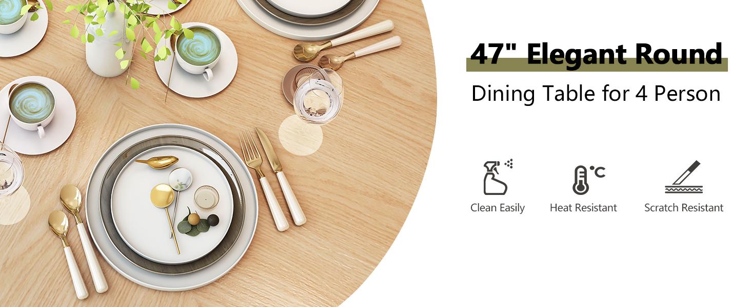 Giratree 47 inch Round Dining Table for 4, Kitchen Table Dinner Table with 2-Layer Storage Shelf and Wood Slide Door for Home Dining Room Living Room