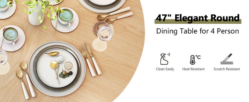 Giratree 47 inch Round Dining Table for 4, Kitchen Table Dinner Table with 2-Layer Storage Shelf and Wood Slide Door for Home Dining Room Living Room