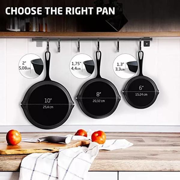 3pcs Heavy-Duty Pre-Seasoned Cast Iron Skillet Set - Non-Stick - Cookware with Ergonomic Handle, Even Heat Distribution for, Searing, Frying - Compatible with Stovetop, & Induction Burners (Indoor/Outdoor Use)