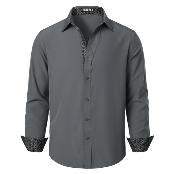 ZEROYAA Men's Regular Fit Dress Shirt Stretch Wrinkle-Free Long Sleeve Casual Business Button Up Shirts
