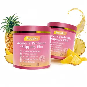 Reqaky Women's Probiotic Gummies with Slippery Elm & Prebiotics Lactobacillus Blend for pH Balance & Dryness Hawaiian Pineapple Flavor 60 Count support woman withslippery solution dryness-hawaiian