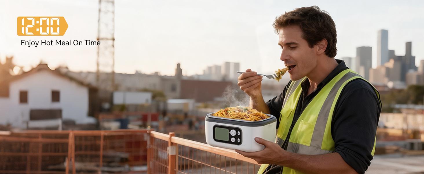 Yofidra Cordless Heated Lunch Box, 24000mAh 100W Electric Lunch Box with Smart Timer, 6.3-Cup Super Large Lunchbox for Men & Women, Portable Food Warmer with Insulated Bag for Outdoor/Office, Black Tableware Stainless Steel