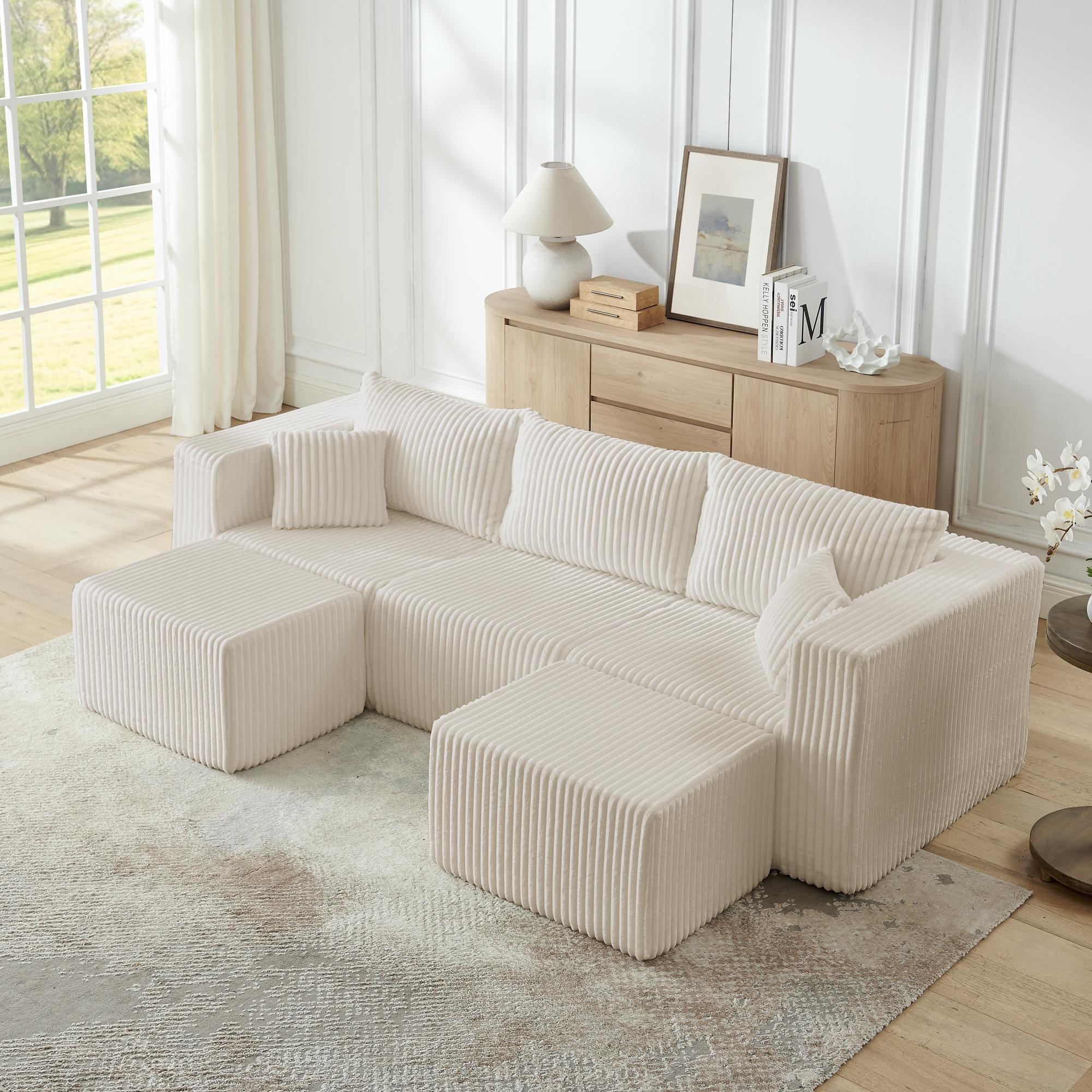 Niccae Compact Modular Sectional Compressed Corduroy Sofa Modern Minimalist Style Ultra Comfy Space Saving Design Black No Assembly Required Bed U-Shaped