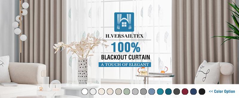 H.VERSAILTEX 100% Blackout Curtains for Bedroom with Black Liner Full Room Darkening Curtains Thermal Insulated Back Tab/Rod Pocket Window Drapes for Living Room, 2 Panels