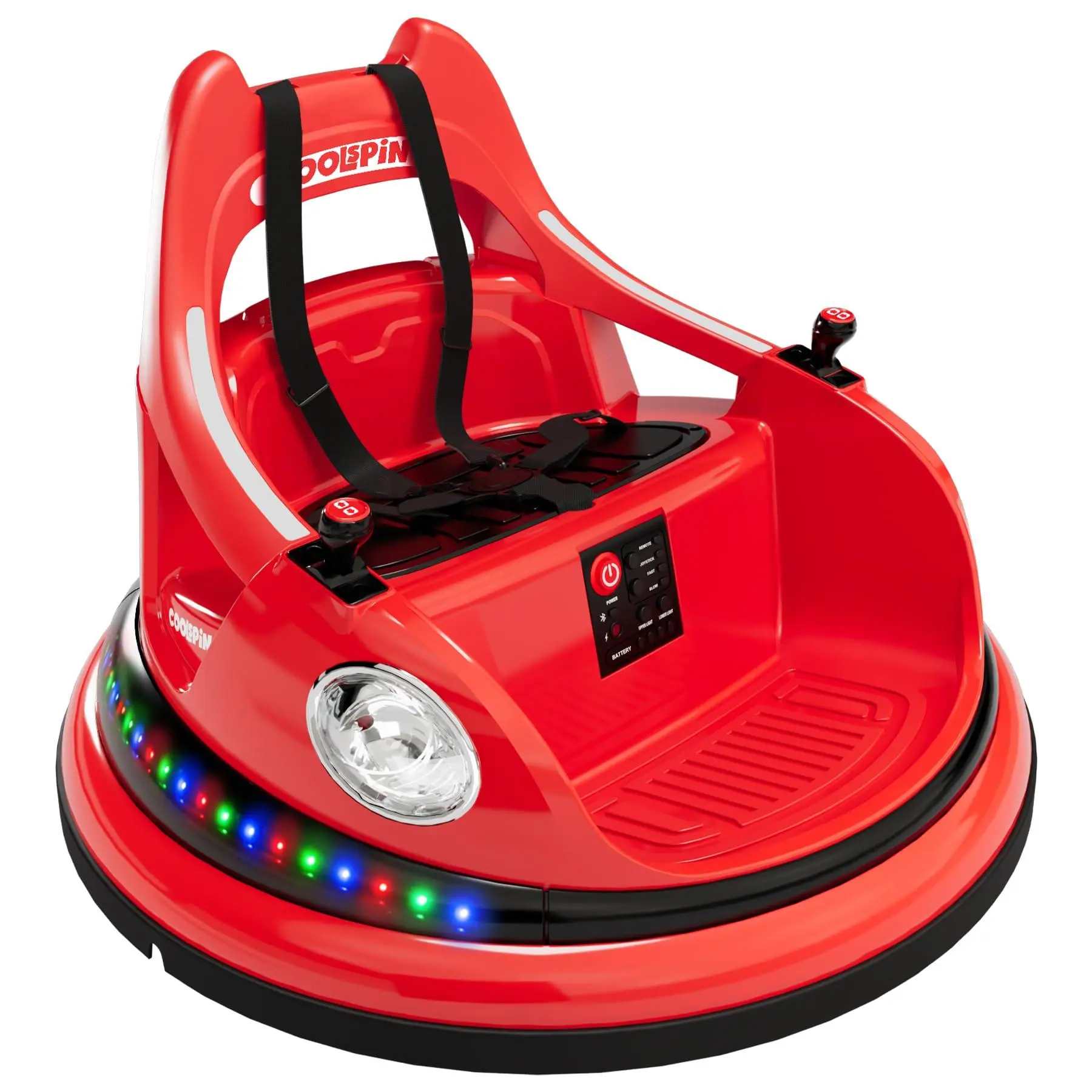 12V Remote Control Kart for Toddlers Ages 3-8, 360° Spinning Electric Ride-On Toy with 2 Speeds, Dual Driving Modes, 50-Min Battery Life, 5-Point Safety Belt, Joystick Control, Indoor/Outdoor Use, Red