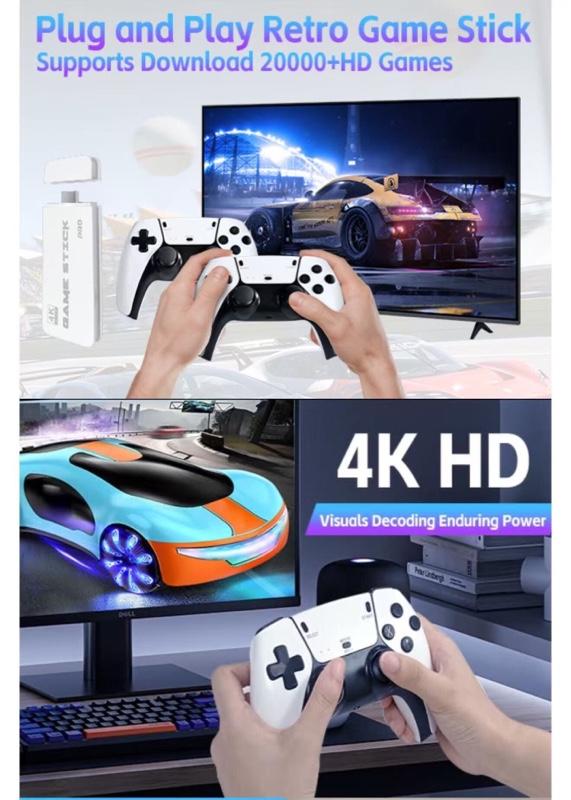 Retro Game Stick, Retro Gaming Console with Built-in 20000+ Classic Games, Video Games Stick 4K HDMI with Dual 2.4G Wireless Controllers (64GB)