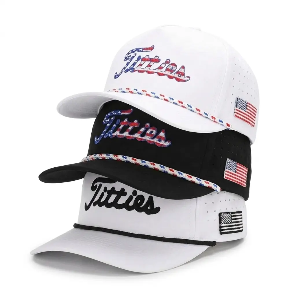 Curves & Clubs Titties Golf Hats 3-Pack – Funny USA White, White & Black & USA Black – Perfect Golf Gift Bundle Americana Trucker Hat Stylish Hat