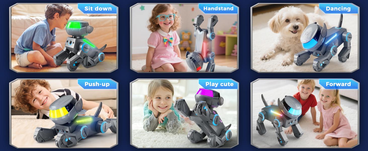 VATOS Bluetooth Robot Dog for Kids,Programmable Smart Robotic Dog with Multi-Color LED Eyes,Singing Dancing Rechargeable Remote Control Robot Pet Interactive Toy Gift for Boys & Girls Ages 3-8 Grey