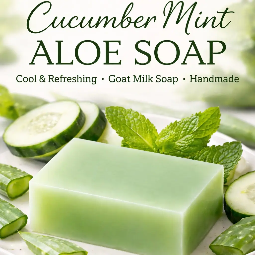 Handcrafted Herbal Soap Bar with Cucumber, Mint & Aloe - Soothing, Moisturizing Body Care for Sensitive Skin, Fresh Aroma, Moisturizing Soap, Bath Soap Bars