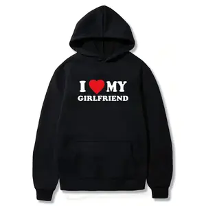 Couple Matching Hoodies - 'I Love My Girlfriend' Graphic Cotton Hoodie, Streetwear for Autumn and Winter, Gift for Boyfriend