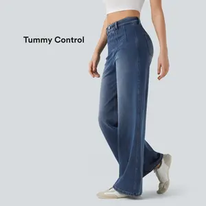 Halara Flex High Waisted Tummy Control Wide Leg Casual Jeans with Pockets