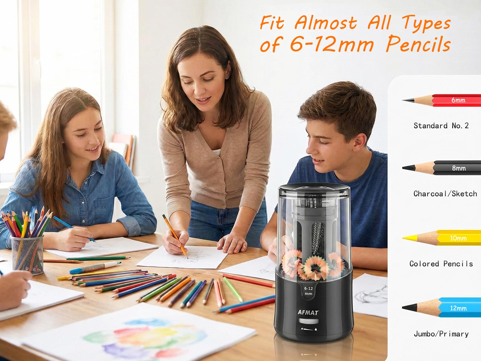 【New Year Sale】 AFMAT Electric Pencil Sharpener, Fast Sharpen in 3s, Auto Stop, Sharp with 2 Settings for 6-12mm No.2 & Colored Pencils, Ideal for Office, School & Artists
