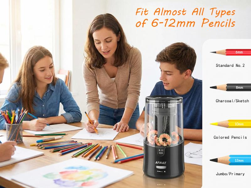 【Valentines Gift for Teachers】 AFMAT Electric Pencil Sharpener, Fast Sharpen in 3s, Auto Stop, Sharp with 2 Settings for 6-12mm No.2 & Colored Pencils, Ideal for Office, School & Artists