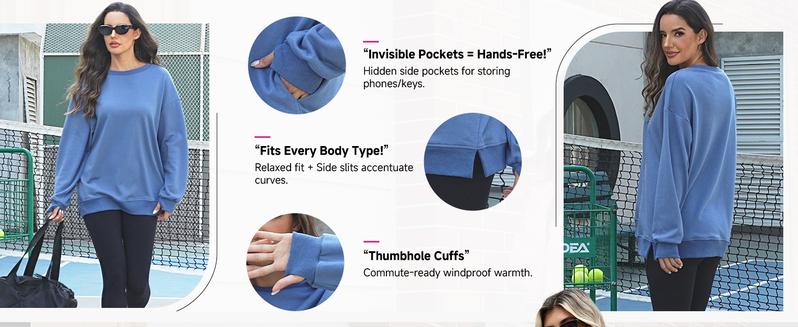 WIHOLL Womens Oversized Sweatshirts Crewneck Long Sleeve Tops Fleece Pullover Fall Fashion Clothes with Pocket