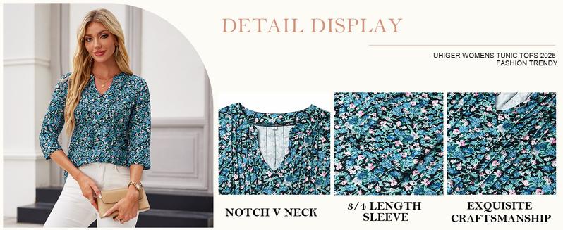 Womens 3/4 Sleeve Tops Business Casual Blouses V Neck Pleated Shirts Peasant Tunic Tops Dressy Casual Work Outfits Vneck Basic Womenswear