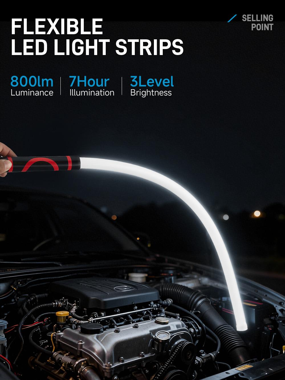 Bendable LED Flashlight Stick - 28" Flexible Design, 7-Hour Long Battery Life, High Lumens for Off-Road, Garage Mechanics, and Hard-to-Reach Areas Like Engine Bays tiktokshopspringglowup