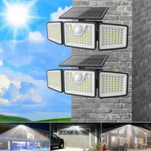 2-Pack LED Motion Sensor Solar Lights Outdoor IP65 Waterproof 3-Head Security Lights 2500-Lumen Floodlights Spotlights 270° Wide-Angle Lighting for Patios Garages and Gardens