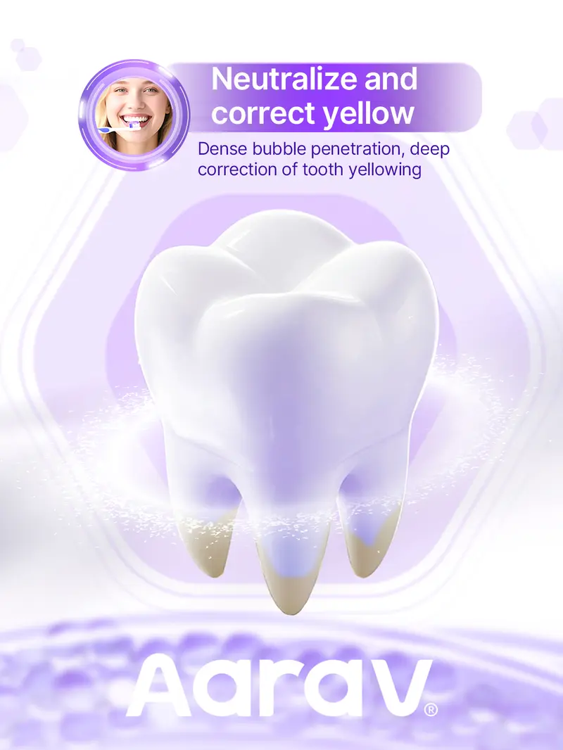 Product Introduction of Aarav Purple Whitening Toothpaste | Color Correcting Formula for Yellow Teeth and Dull Smiles, Helps Visually Brighten Tooth Appearance, Clean Plaque and Maintain Fresh Breath for Daily Oral Care 7