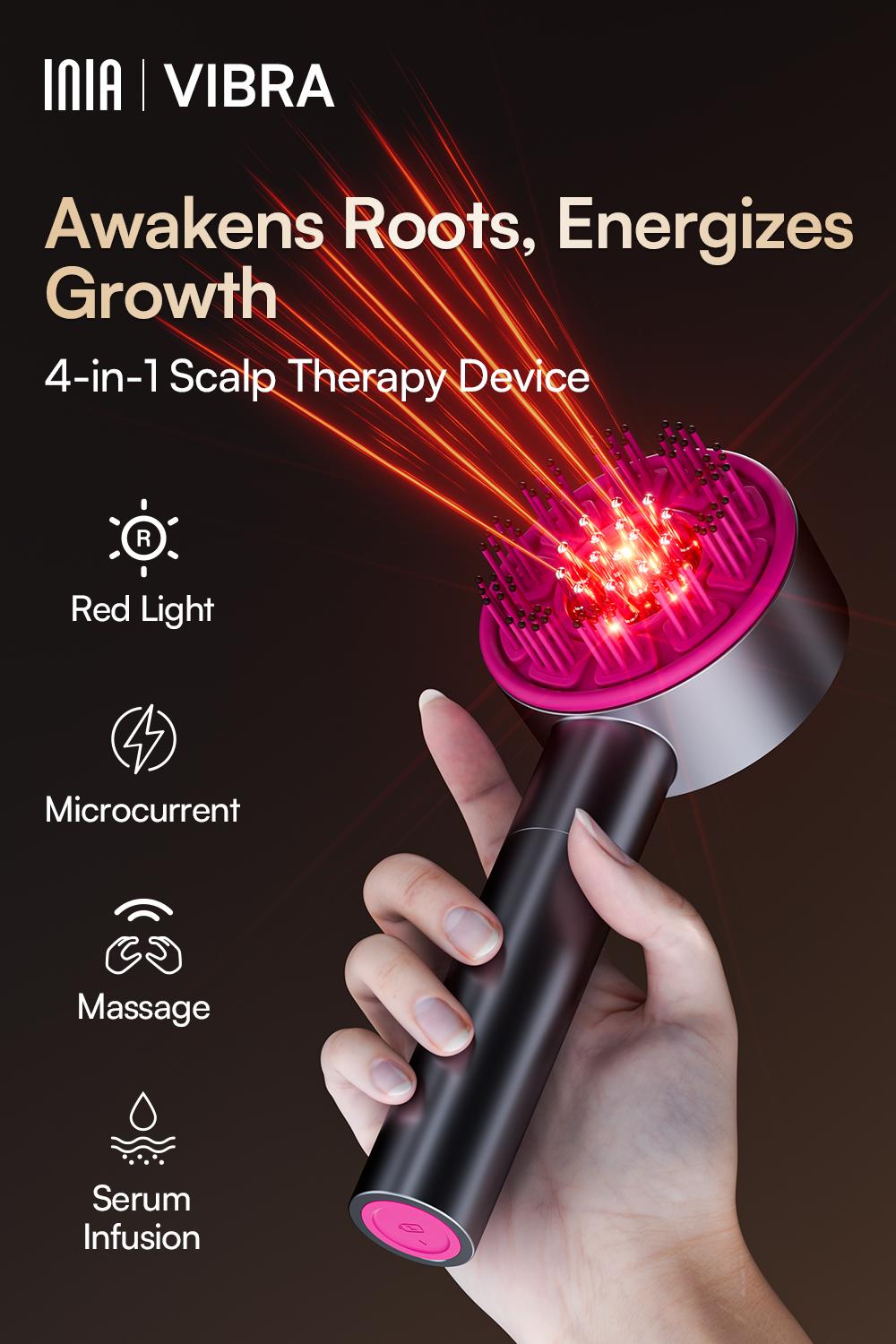 【LIVE EXCLUSIVE】INIA VIBRA 4-in-1 Scalp Therapy Device, Red Light, Microcurrent, Massage, Serum Infusion, Scalp Massager Beauty Device, Waterproof & Wet/Dry Use, Perfect Holiday Gift